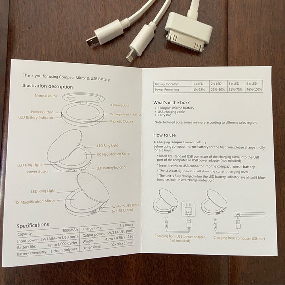 Restoration Hardware Lighted Compact Mirror Charger, Silver, NWT - Picture 9 of 11